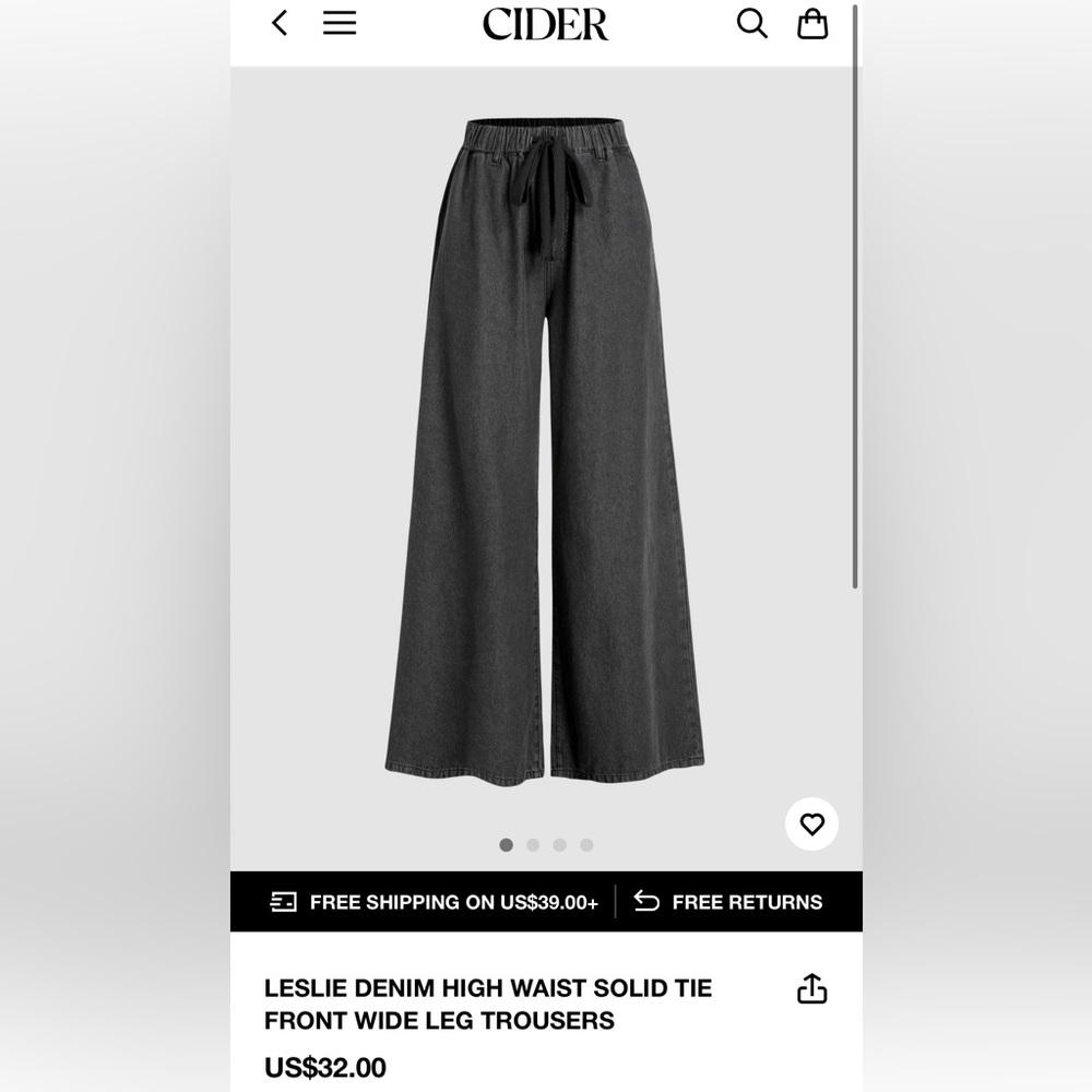 LESLIE DENIM HIGH WAIST SOLID TIE FRONT WIDE LEG TROUSERS New with Tags